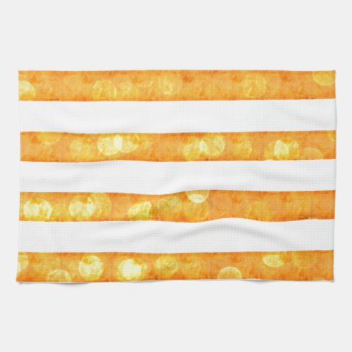 Bokeh Stripes Orange And White Kitchen Towel