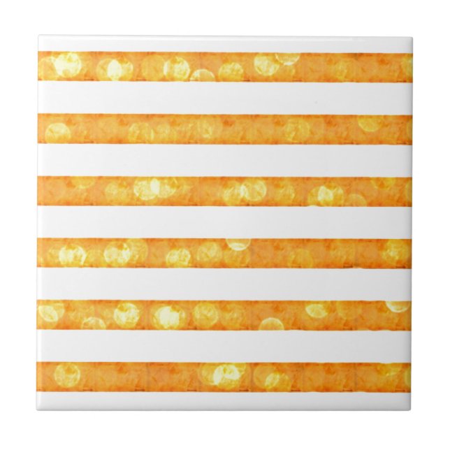 Bokeh Stripes Orange And White Tile (Front)