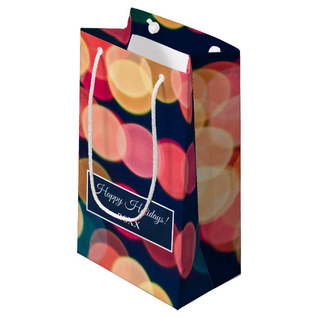 Bokeh Tree Lights, Christmas Small Gift Bag (Front Angled)