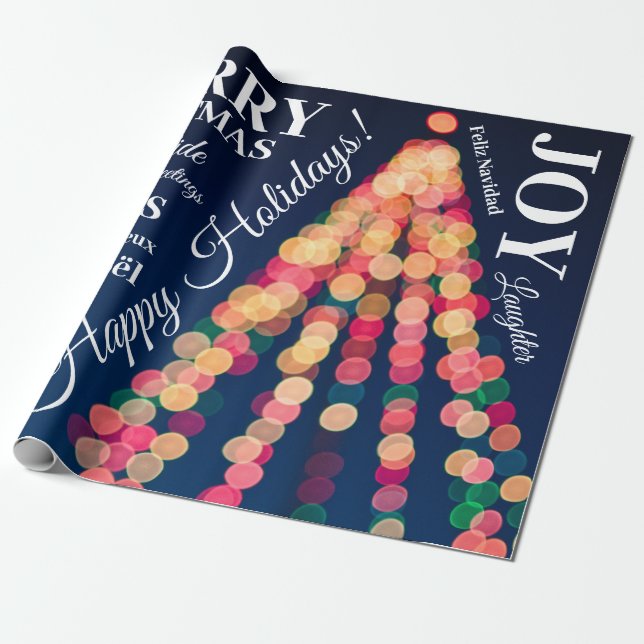 Bokeh Tree Lights, Christmas Wrapping Paper (Unrolled)