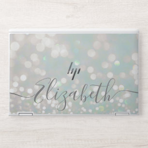 bokeh turquoise glitter elegant monogram HP laptop skin