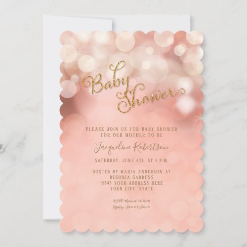 Bokeh Twinkle Light Princess Girl Baby Shower Pink Invitation