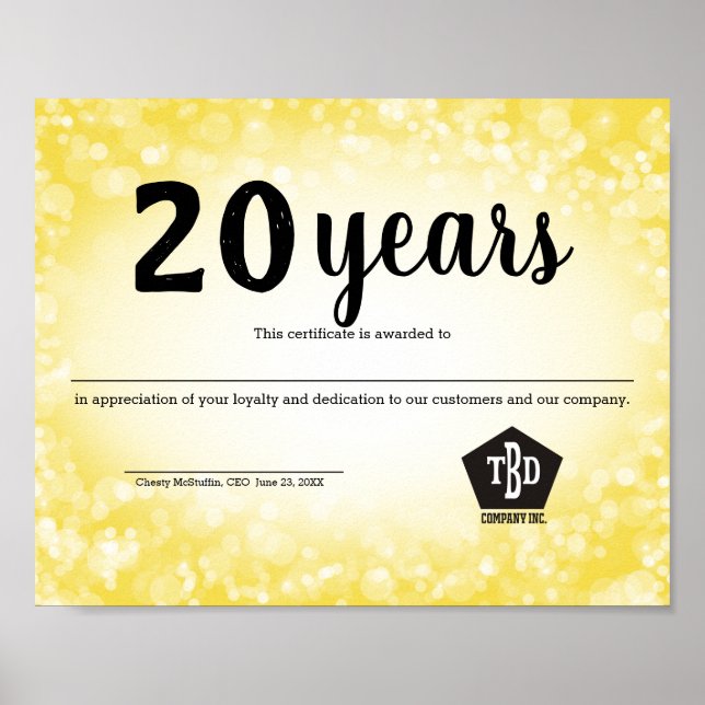 Bokeh universal employee anniversary certificate poster (Front)