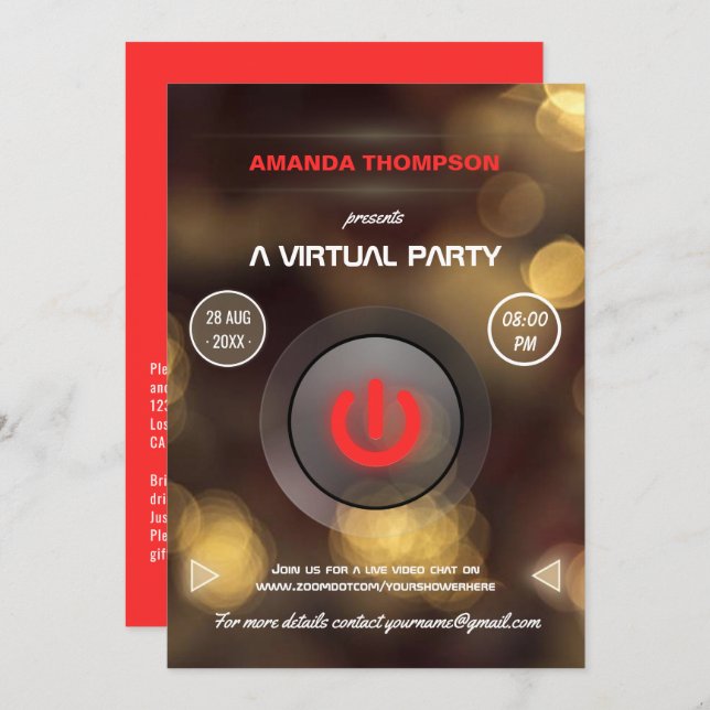 Bokeh Virtual Birthday Party Gig Invitation (Front/Back)