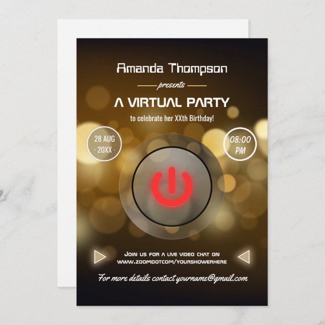 Bokeh Virtual Birthday Party Photo Invitation (Front/Back)