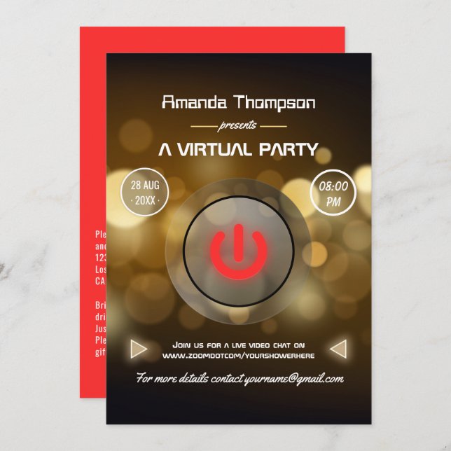 Bokeh Virtual Party Invitation (Front/Back)