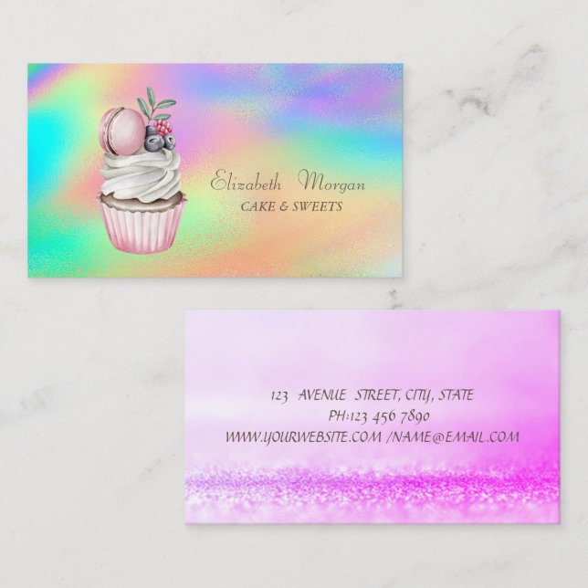 Bokeh Watercolor Macaroons Colorful Holographic Business Card (Front/Back)