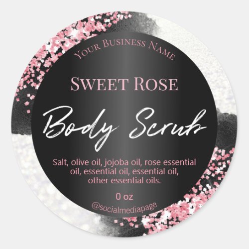 Bokeh White Black Pink Glitter Body Scrub Labels