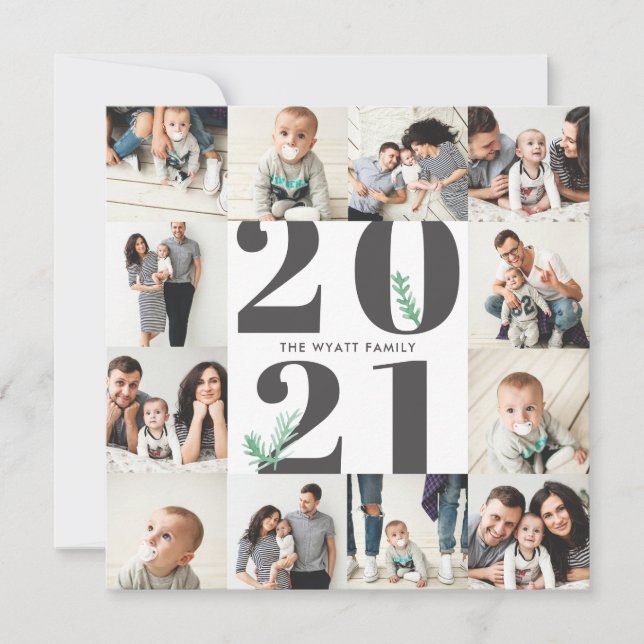 Bold 2020 New Year Seamless 12 Photo Grid Card (Front)