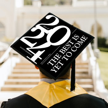 Bold 2024 Elegant Black White Graduation Cap Topper by special_stationery at Zazzle
