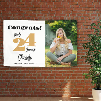 Bold 2024 Gold Congrats Graduate Photo Banner by daisylin712 at Zazzle