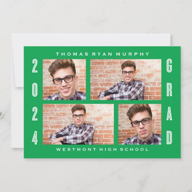 BOLD 2024 GRAD PHOTO COLLAGE GRADUATION INVITATION (Front)
