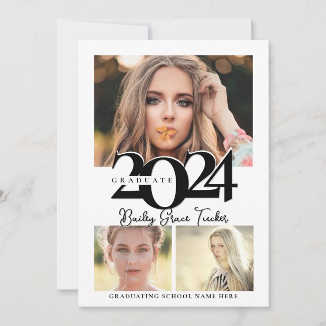 Bold 2024 Graduate 3-Photo Collage Graduation Announcement (Front)