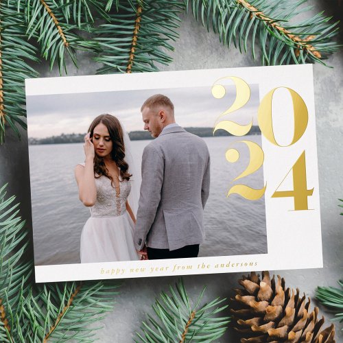 Bold 2024 New Year Photo Gold Foil Holiday Card