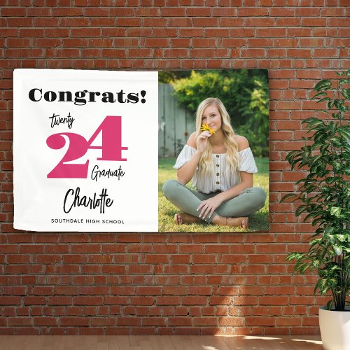 Bold 2024 Pink Congrats Graduate Photo Banner