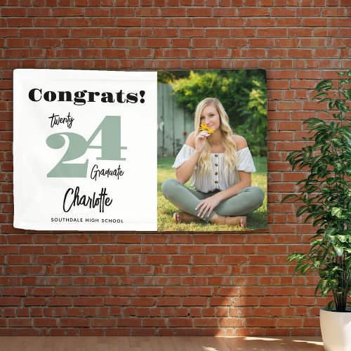 Bold 2024 Sage Green Congrats Graduate Photo Banner