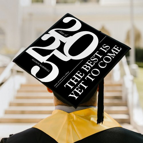 Bold 2025 Elegant Black White Graduation Cap Topper