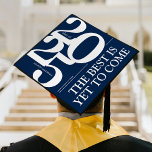 Bold 2025 Elegant Blue Graduation Cap Topper<br><div class="desc">Celebrate your graduation with this personalized graduation cap topper! This one-of-a-kind topper displays a stylish blue background with bold typography for the 2025 class year, the graduate's name, and school name. To top it off, we've included an inspirational saying, 'The best is yet to come, ' to remind you of...</div>
