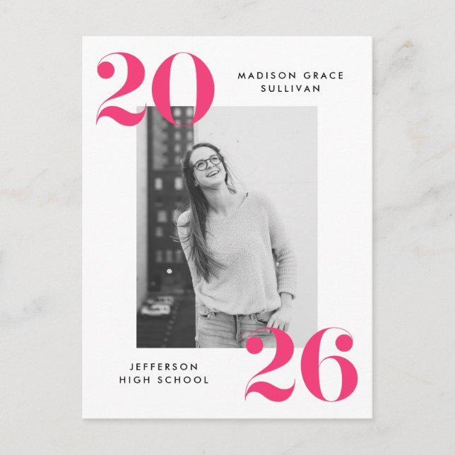 Bold 2025 Pink Lettering Photo Graduation Party Invitation Postcard (Front)