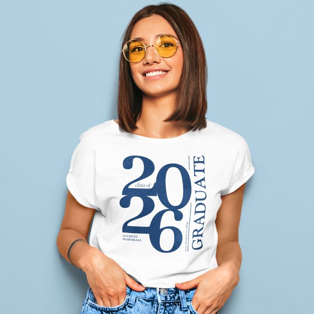 Bold 2026 Graduate Trendy Navy Graduation T-Shirt (Creator Uploaded)