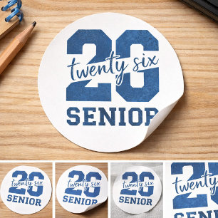 Bold “26 Senior” Blue Typography Design Classic Round Sticker