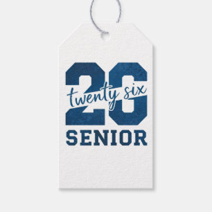 Bold “26 Senior” Blue Typography Design Gift Tags