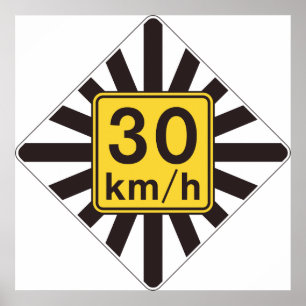 Bold 30 kmh Speed Limit Sunburst Traffic Sign