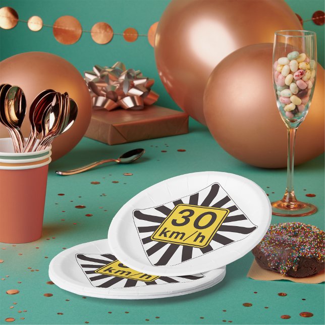 Bold 30 kmh Speed Limit Sunburst Traffic Sign Paper Plates (Creator Uploaded)