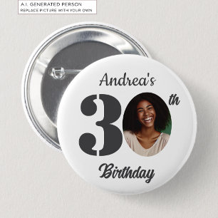 Bold 30th Birthday Party Photo Favor Button