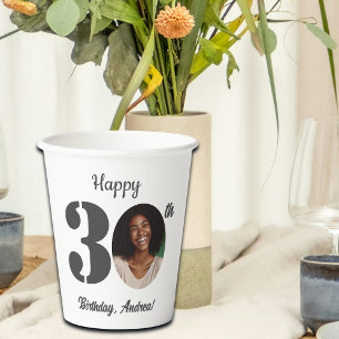 Bold 30th Birthday Party Photo Paper Cups