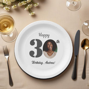 Bold 30th Birthday Party Photo Paper Plates