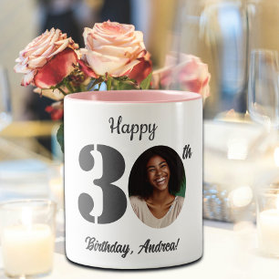 Bold 30th Birthday Photo Two-Tone Coffee Mug