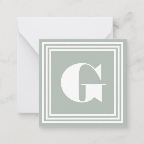 Bold 3 Frame Monogram  Ash Grey  White Note Card