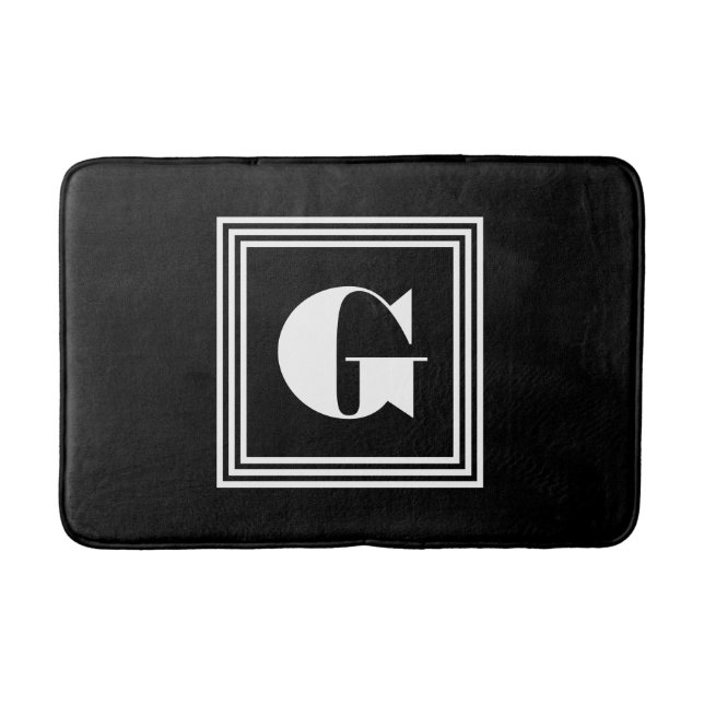 Bold 3 Frame Monogram | Black & White Bath Mat (Front)