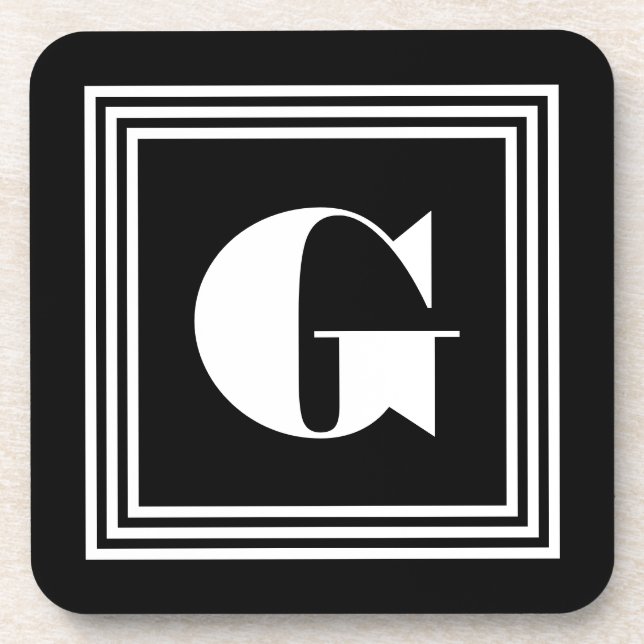 Bold 3 Frame Monogram | Black & White Beverage Coaster (Front)