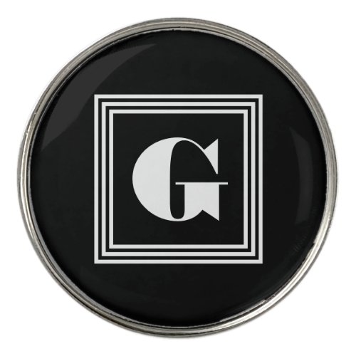 Bold 3 Frame Monogram  Black  White Golf Ball Marker