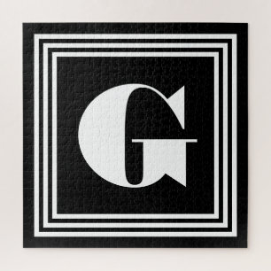 Bold 3 Frame Monogram   Black & White Jigsaw Puzzle