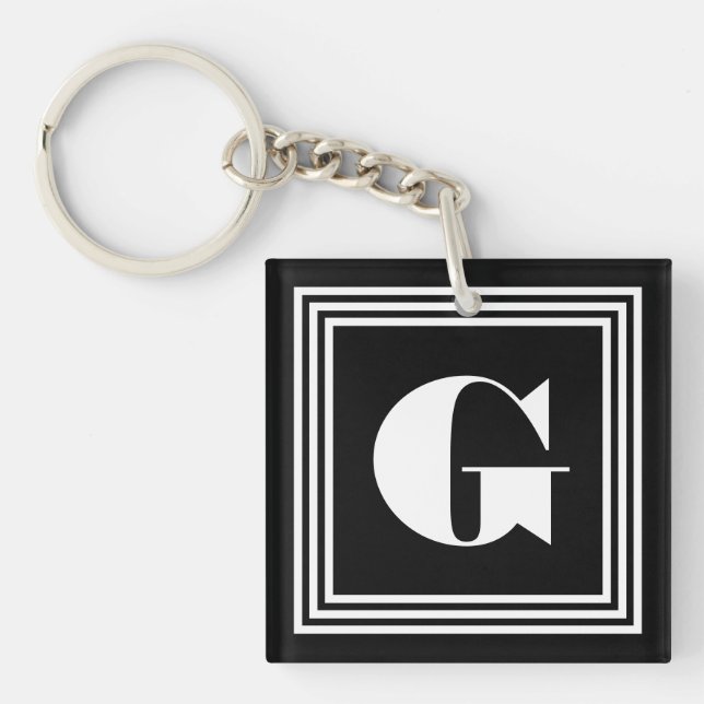 Bold 3 Frame Monogram | Black & White Keychain (Front)