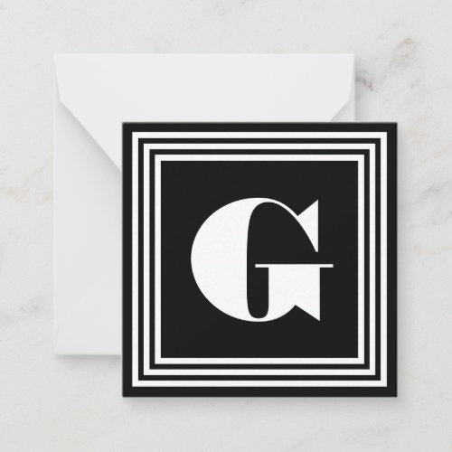 Bold 3 Frame Monogram  Black  White Note Card