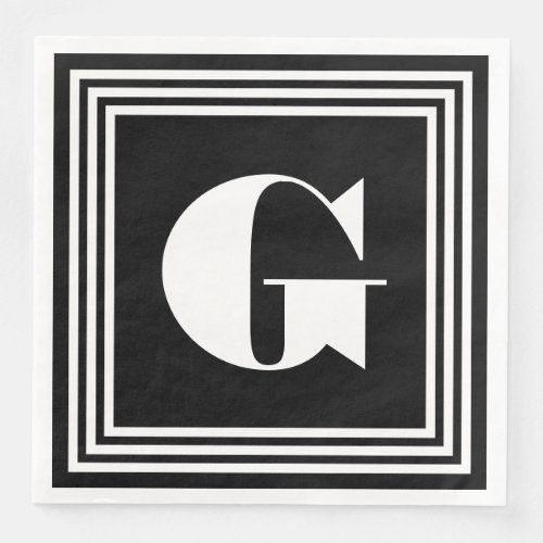 Bold 3 Frame Monogram  Black  White Paper Dinner Napkins