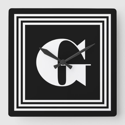 Bold 3 Frame Monogram  Black  White Square Wall Clock