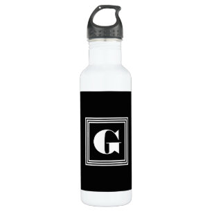 Bold 3 Frame Monogram Black & White Stainless Steel Water Bottle