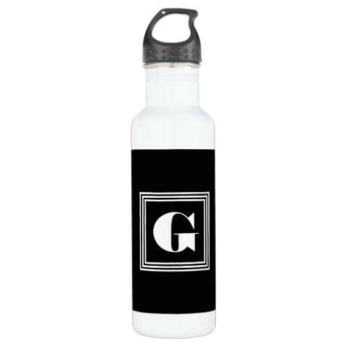 Bold 3 Frame Monogram  Black  White Stainless Steel Water Bottle