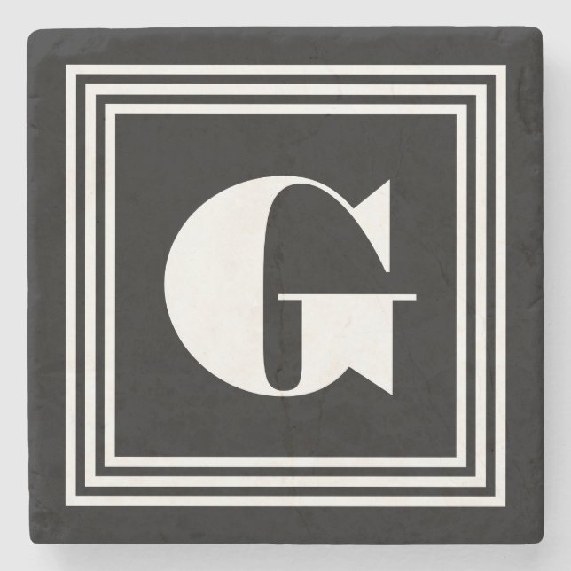 Bold 3 Frame Monogram | Black & White Stone Coaster (Front)