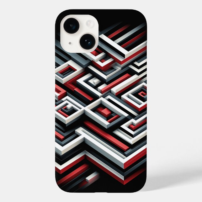 Bold 3D Geometric Maze Phone Case - Red, Black  (Back)