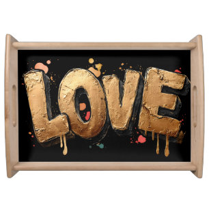 Bold 3D Graffiti Art of the Word "LOVE" in Gold Serving Tray