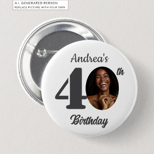 Bold 40th Birthday Party Photo Favor Button