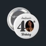 Bold 40th Birthday Party Photo Favor Button<br><div class="desc">A modern birthday design with bold numbers and a cool photo of the birthday person. Customize the details for a unique and chic birthday celebration.</div>
