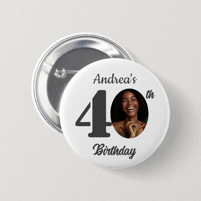 Bold 40th Birthday Party Photo Favor Button (Front & Back)