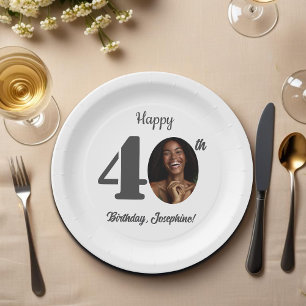 Bold 40th Birthday Party Photo Paper Plates